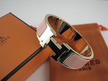 Hermes Pink Enamel Clic H Bracelet Narrow Width (18mm) In Gold